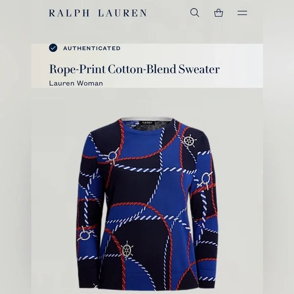 NWT Women Plus RALPH LAUREN Spring Beach Nautical Coastal Print light Sweater 2X - Picture 1 of 8